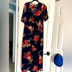 Dark Navy Floral V-neck dress